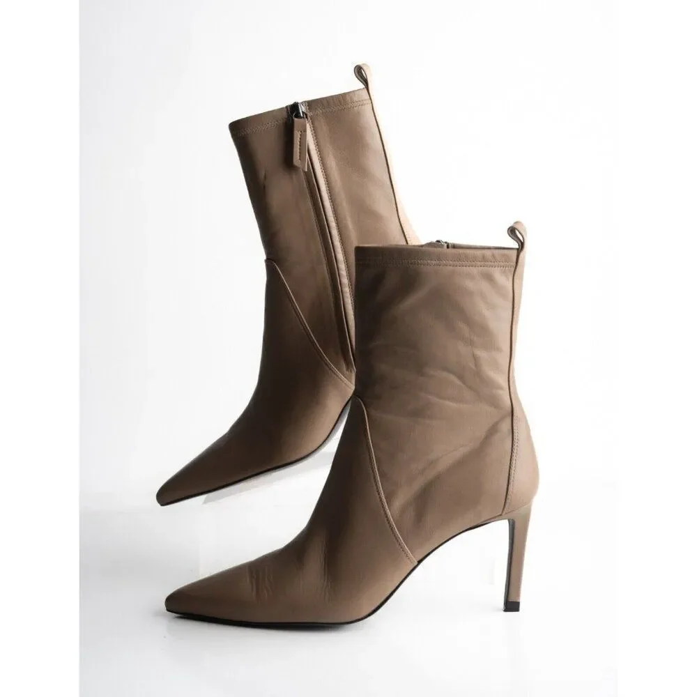 Massimo Dutti Womens Brown Boots Booties Leather Mid Calf Pointed EU 40 US 9 - Picture 5 of 8